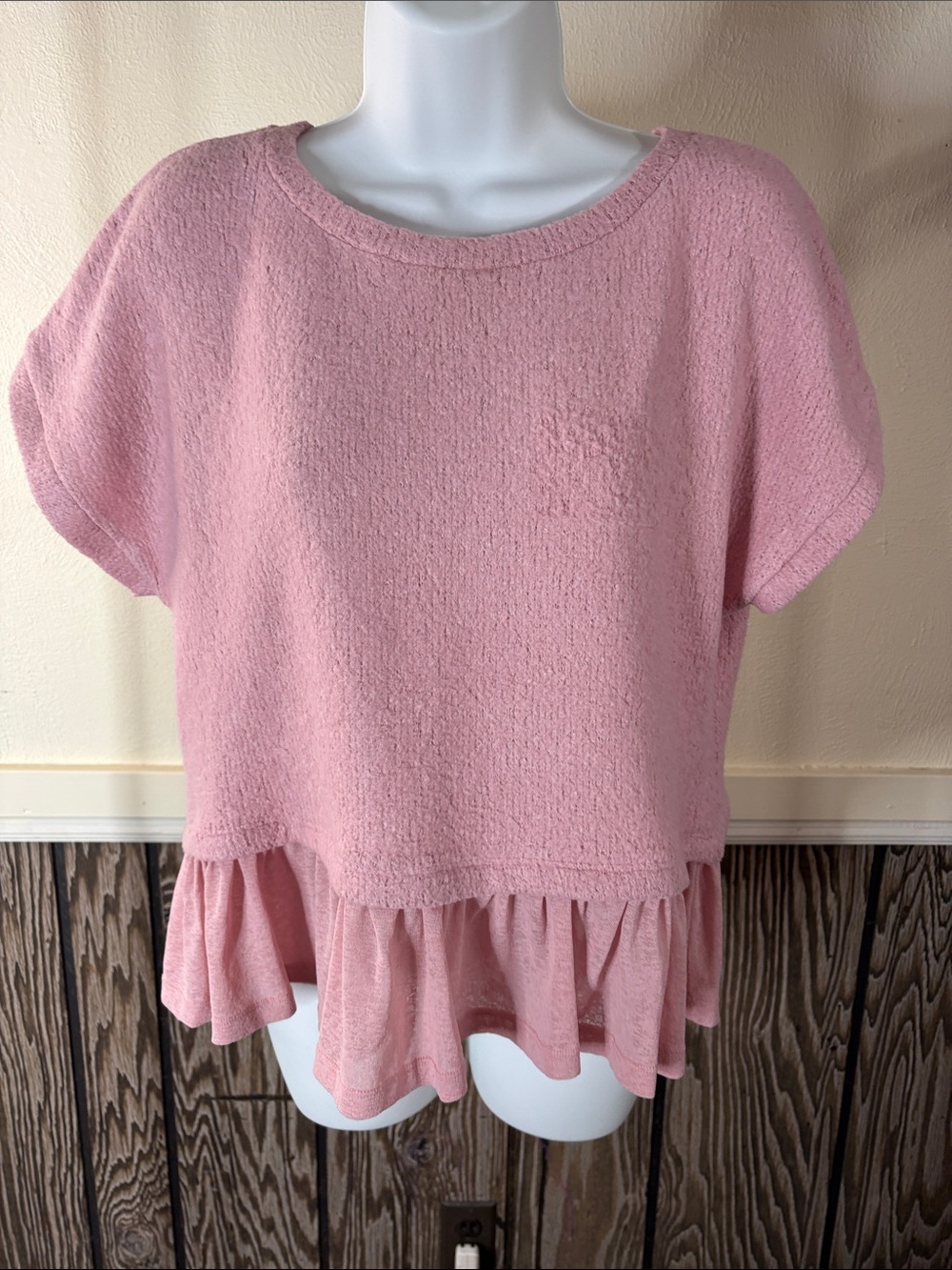 Pilcro Soft Pink Ruffle-Hem Knit Top